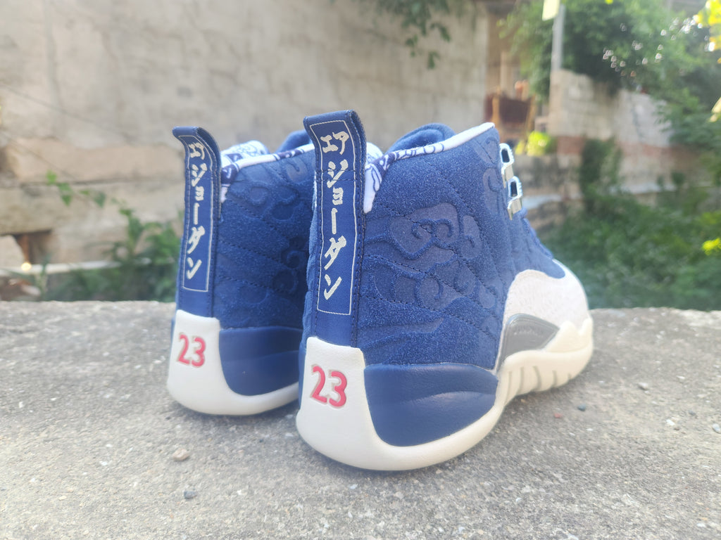 1209 — Jordan 12 “International Flight” — White/Navy — Design‑Inspired