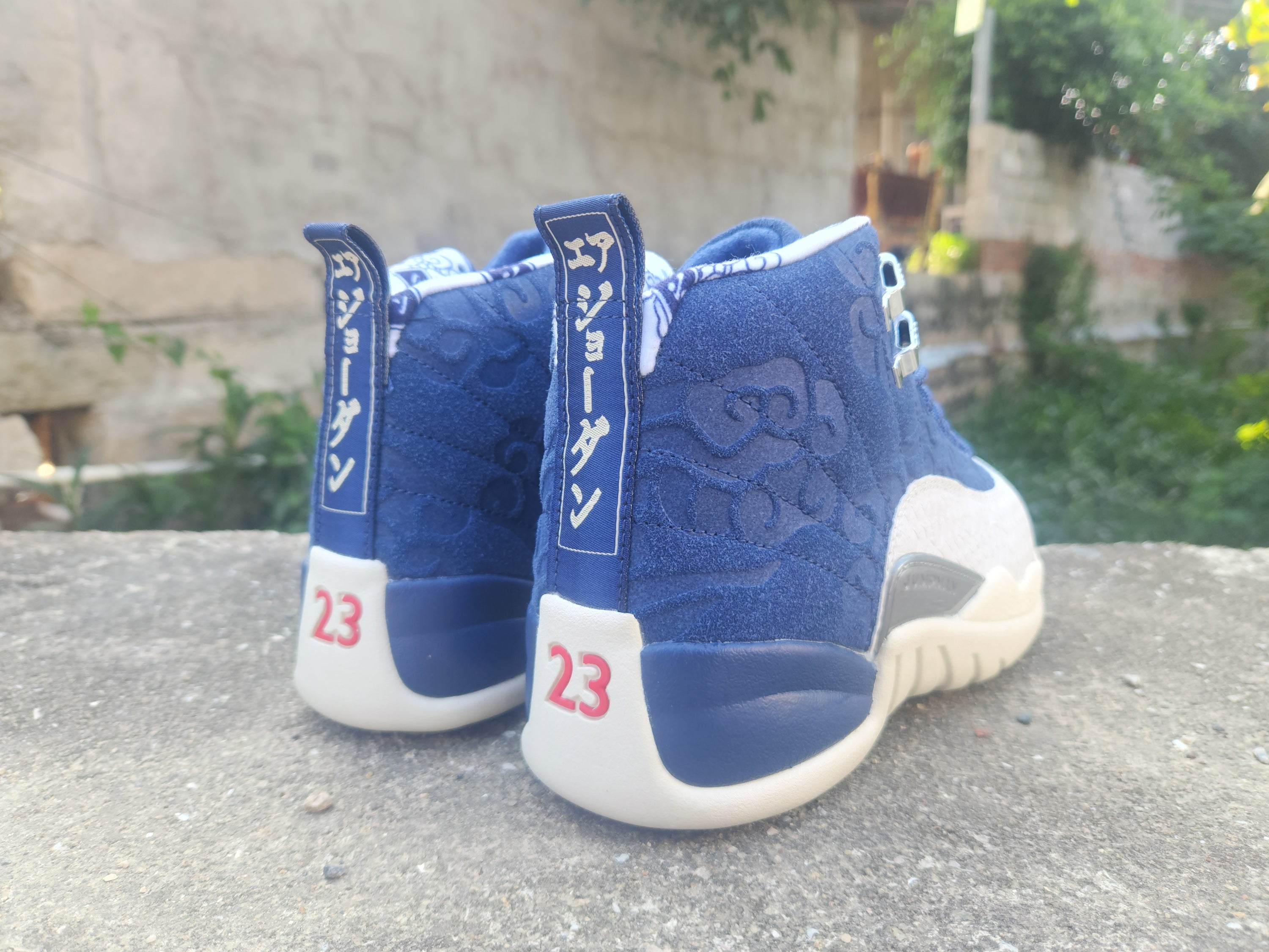 1209 — Jordan 12 “International Flight” — White/Navy — Design‑Inspired
