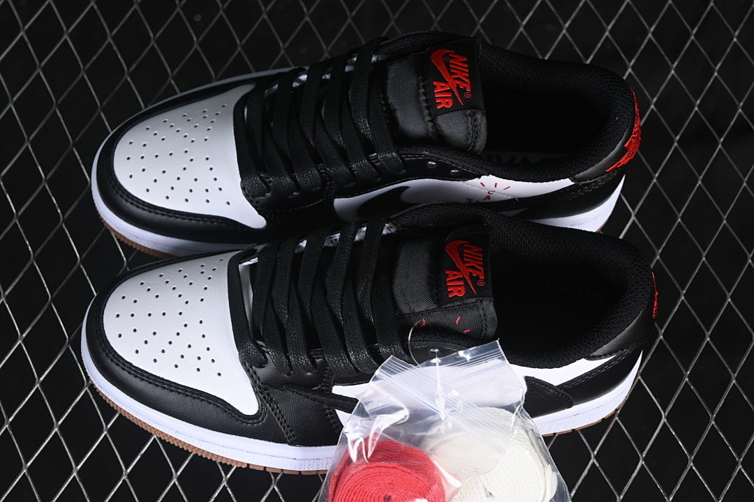 TS‑JRDNS‑021 — Jordan 1 Low Travis Scott “Black and White Gum Bottoms” — Fantasy Build
