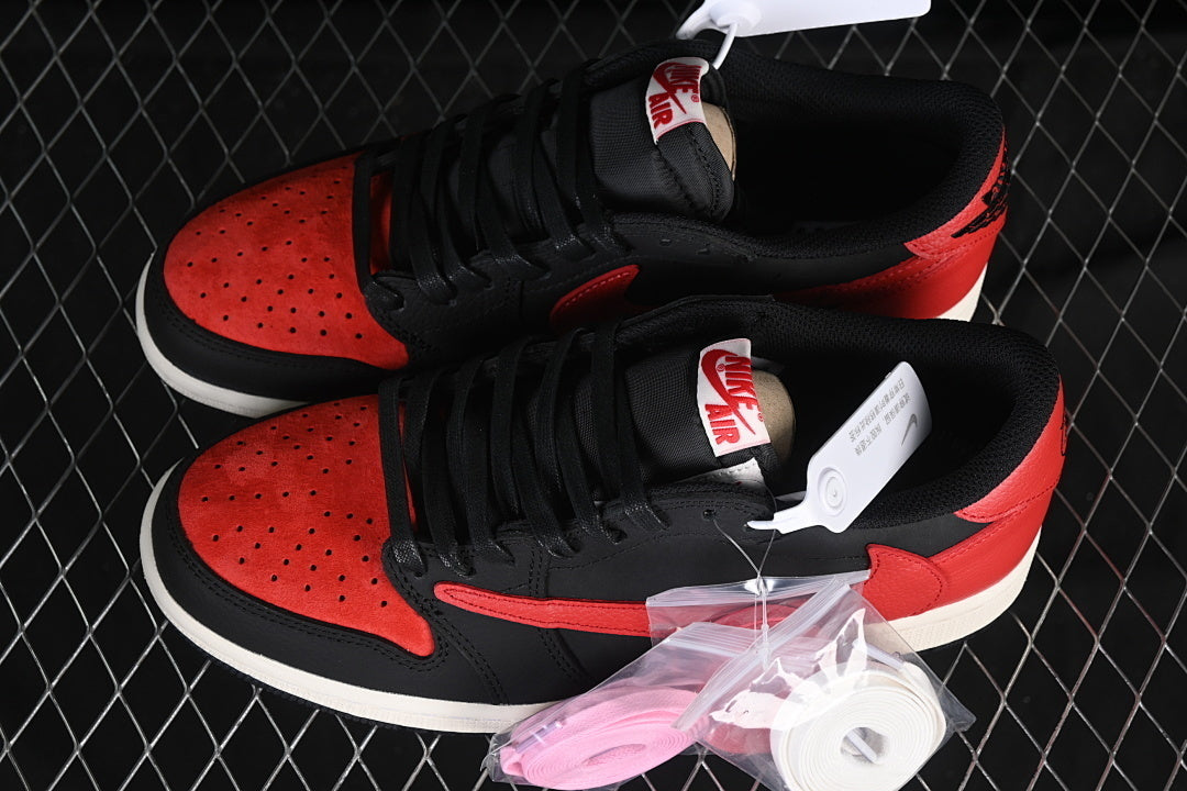 TS‑JRDNS‑035 — Jordan 1 Low Travis Scott “Bred Fade” — Fantasy Build