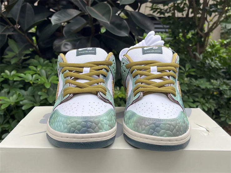 SBDNK‑012 — Nike SB Dunk Low “Chameleon Scales” — Green/Silver/Yellow — Design‑Inspired
