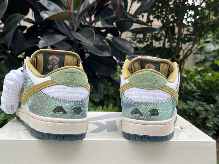 SBDNK‑012 — Nike SB Dunk Low “Chameleon Scales” — Green/Silver/Yellow — Design‑Inspired