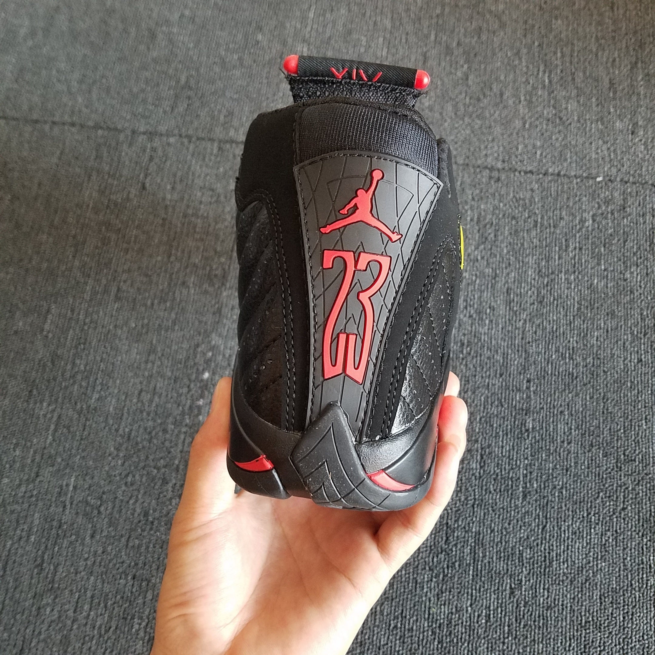 1404 — Jordan 14 “Last Shot” — Black/Varsity Red — Design‑Inspired