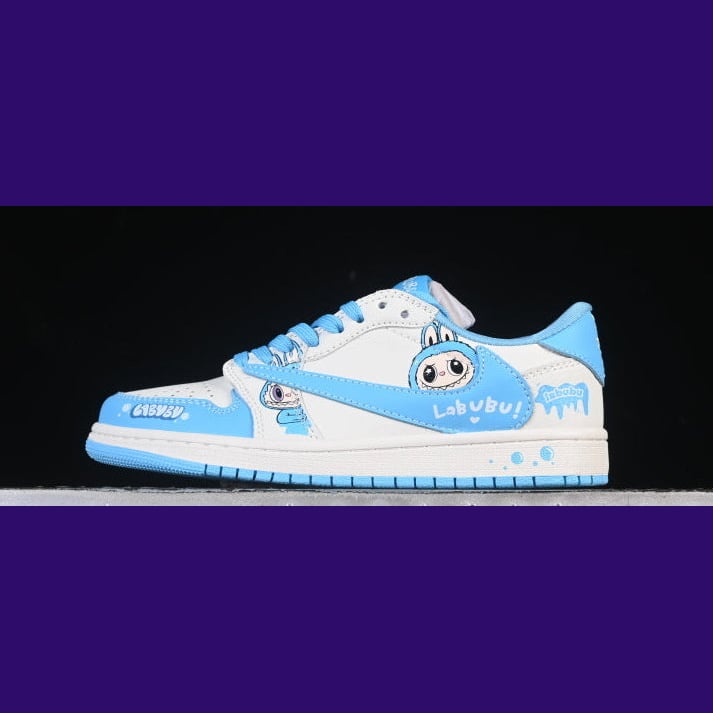Jordan 1 Low Design-Inspired - Travis Scott "Labubu" Carolina Blue Fantasy Tributes - AJ1-TSLABUNC - Sole Revival and Redemption LLC