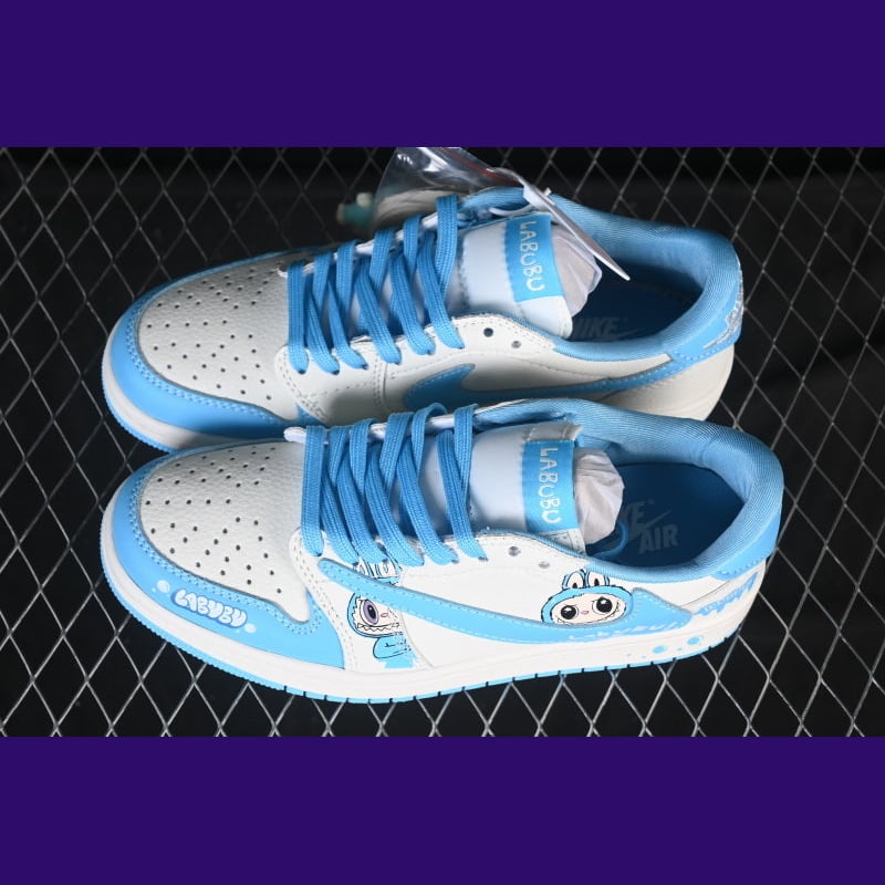 Jordan 1 Low Design-Inspired - Travis Scott "Labubu" Carolina Blue Fantasy Tributes - AJ1-TSLABUNC - Sole Revival and Redemption LLC