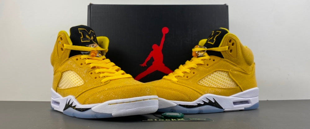 Jordan 5 Design-Inspired - "Michigan PE" "Maize & Black" Custom Tribute - AJ5-MICHPE-529B