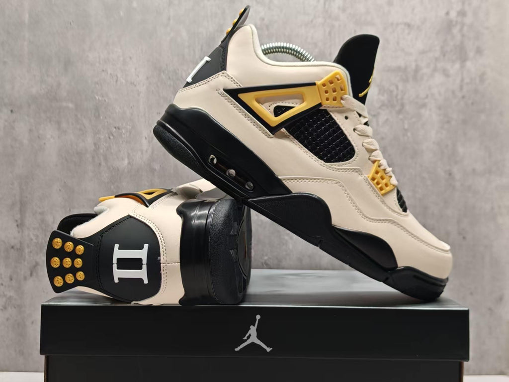 Jordan 4 Design-Inspired - "Musik" "Cream & Black & Gold" Custom Tribute - AJ4-MUSIK-485