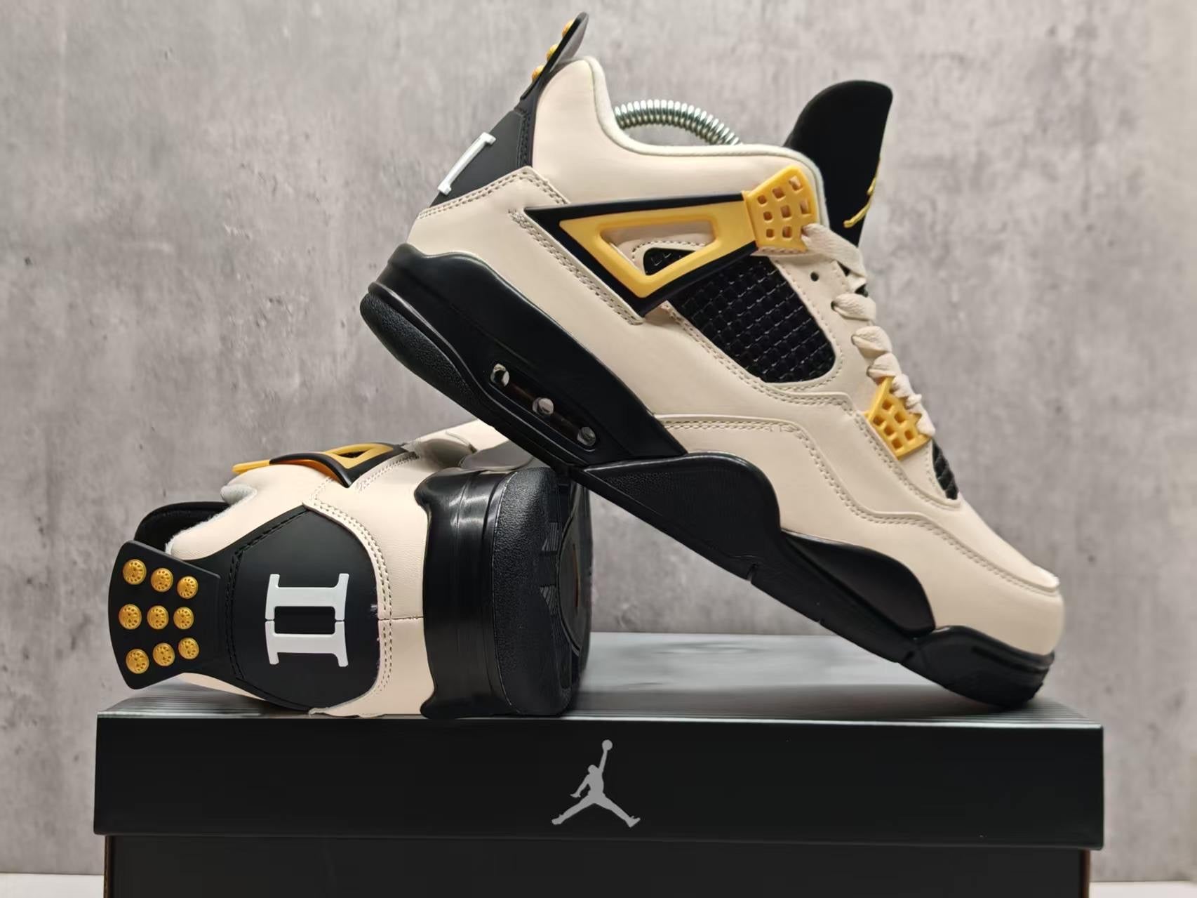 Jordan 4 Design-Inspired - "Musik" "Cream & Black & Gold" Custom Tribute - AJ4-MUSIK-485