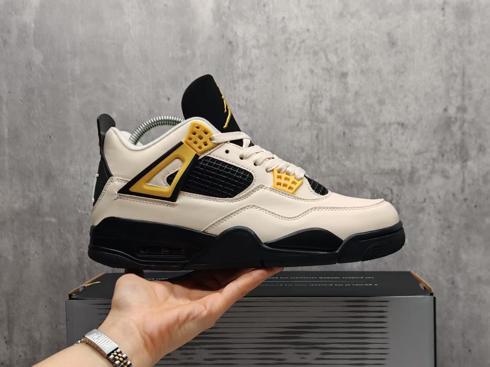 Jordan 4 Design-Inspired - "Musik" "Cream & Black & Gold" Custom Tribute - AJ4-MUSIK-485