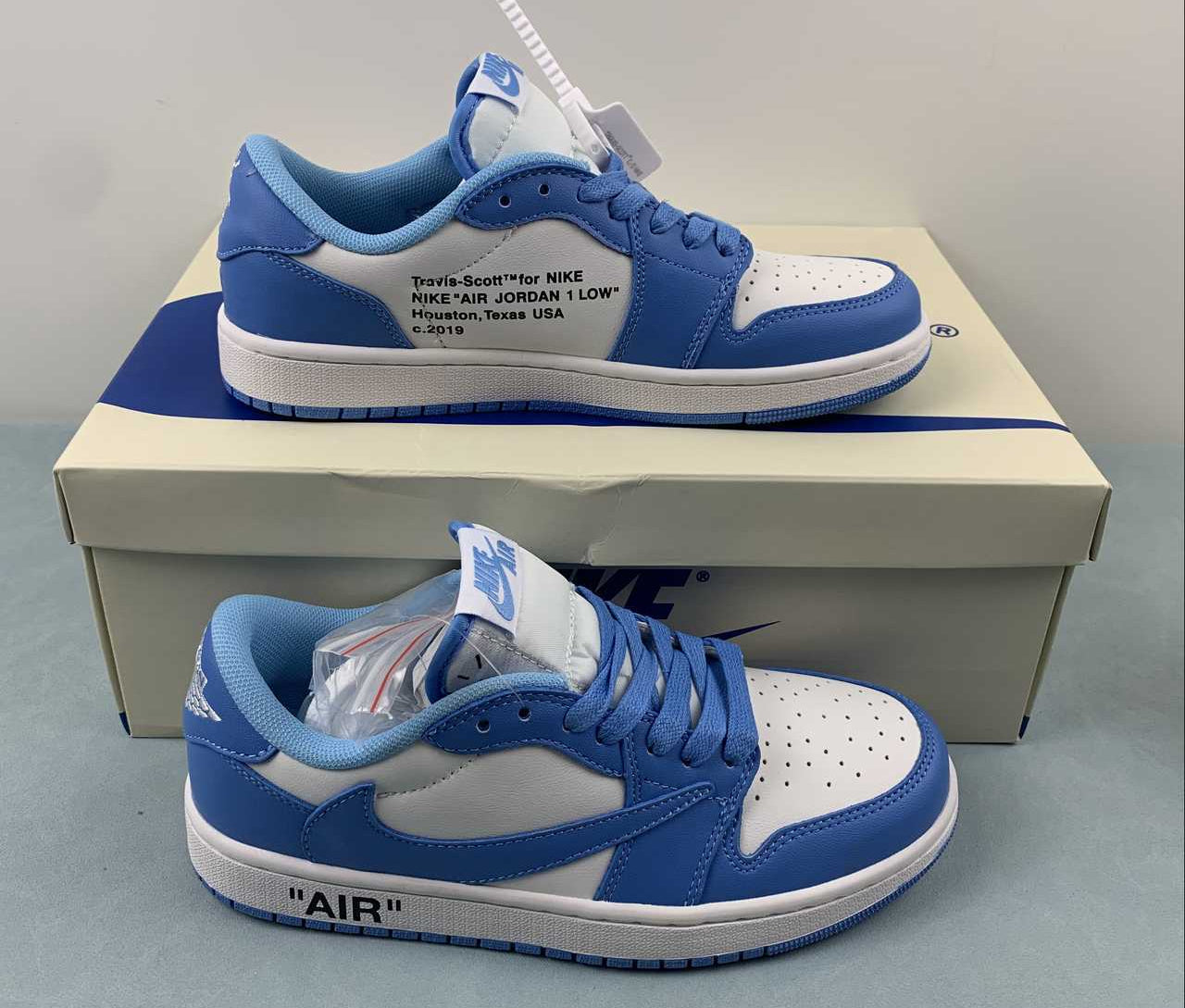 Jordan 1 Low — Design‑Inspired "Travis Scott Off‑White Fragment Collab" Custom Fantasy Build "Carolina Blue" AJ1‑TSOWFRG‑048 (Copy)