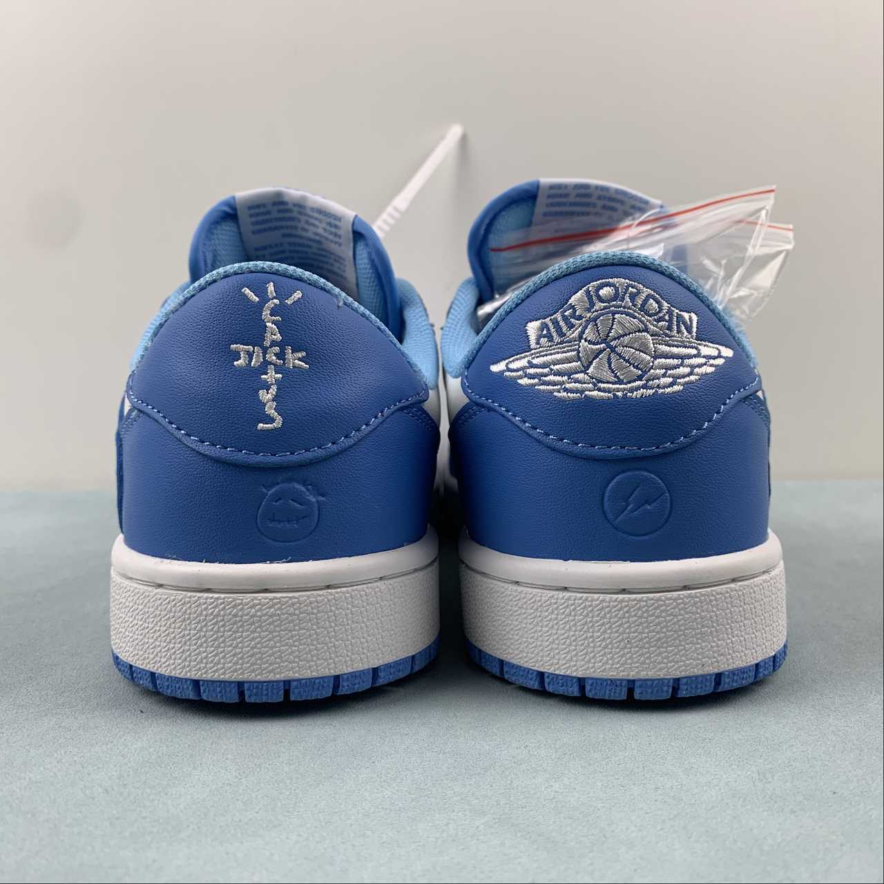 Jordan 1 Low — Design‑Inspired "Travis Scott Off‑White Fragment Collab" Custom Fantasy Build "Carolina Blue" AJ1‑TSOWFRG‑048 (Copy)