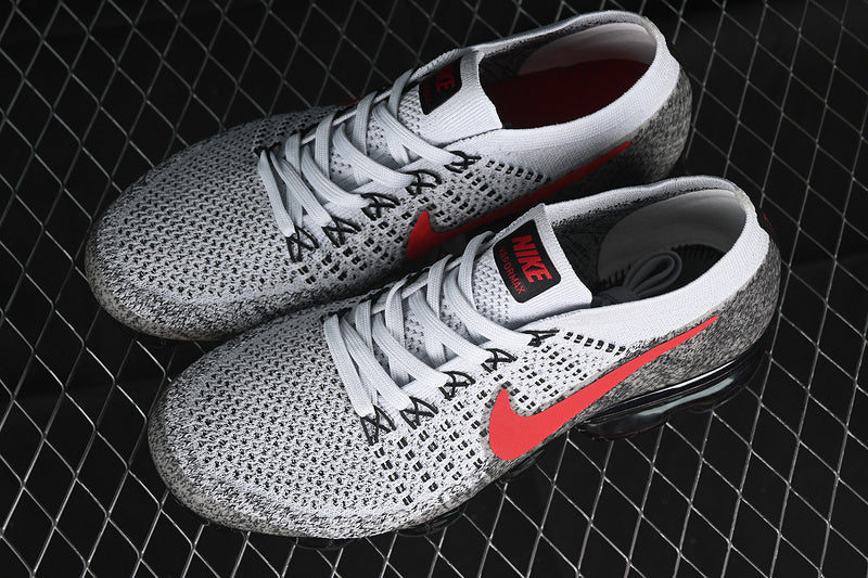 VMP‑HERITAGE‑009 — Nike Air VaporMax Flyknit — White/Grey/Red — Design‑Inspired