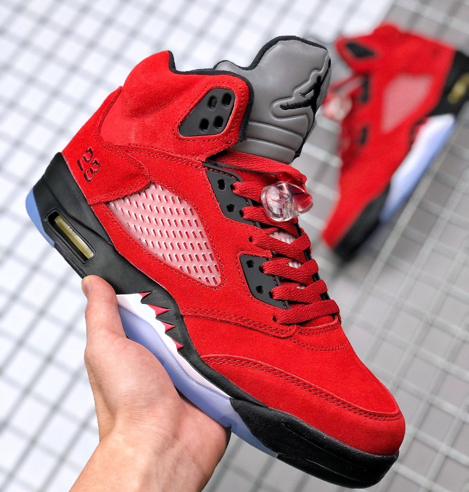 513 — Jordan 5 “Raging Bull” (Red Suede) — Design‑Inspired Sneaker