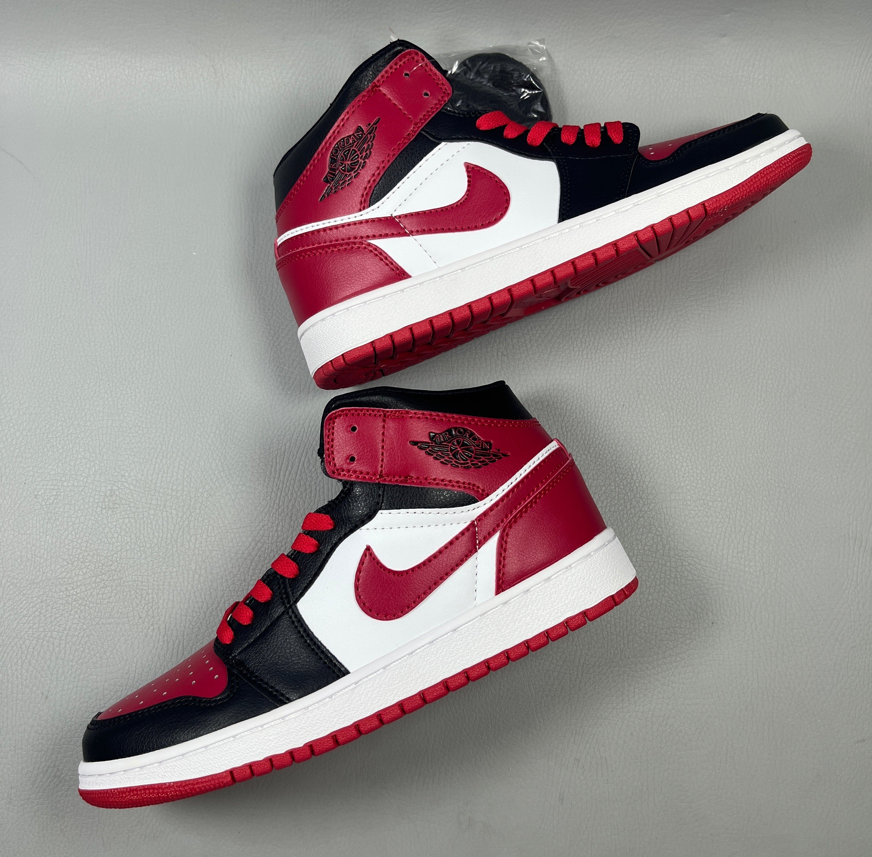 Jordan 1 Mid – Design-Inspired "Bred Swoosh" Custom Tribute Build AJ1-MID-BRDS-019