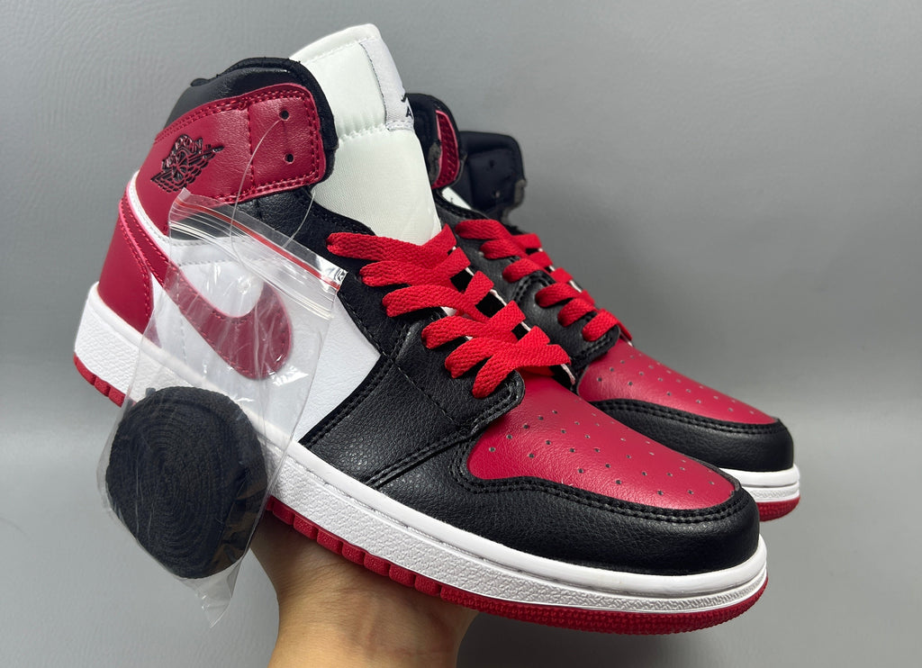 Jordan 1 Mid – Design-Inspired "Bred Swoosh" Custom Tribute Build AJ1-MID-BRDS-019
