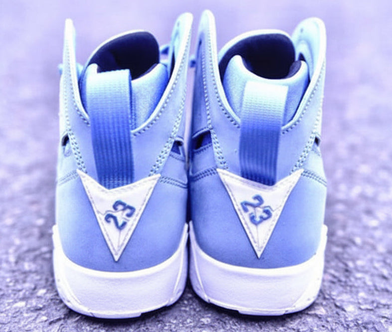 Jordan 7 — Design‑Inspired “UNC PE” Custom – Tribute Build AJ7‑UNCPE‑713