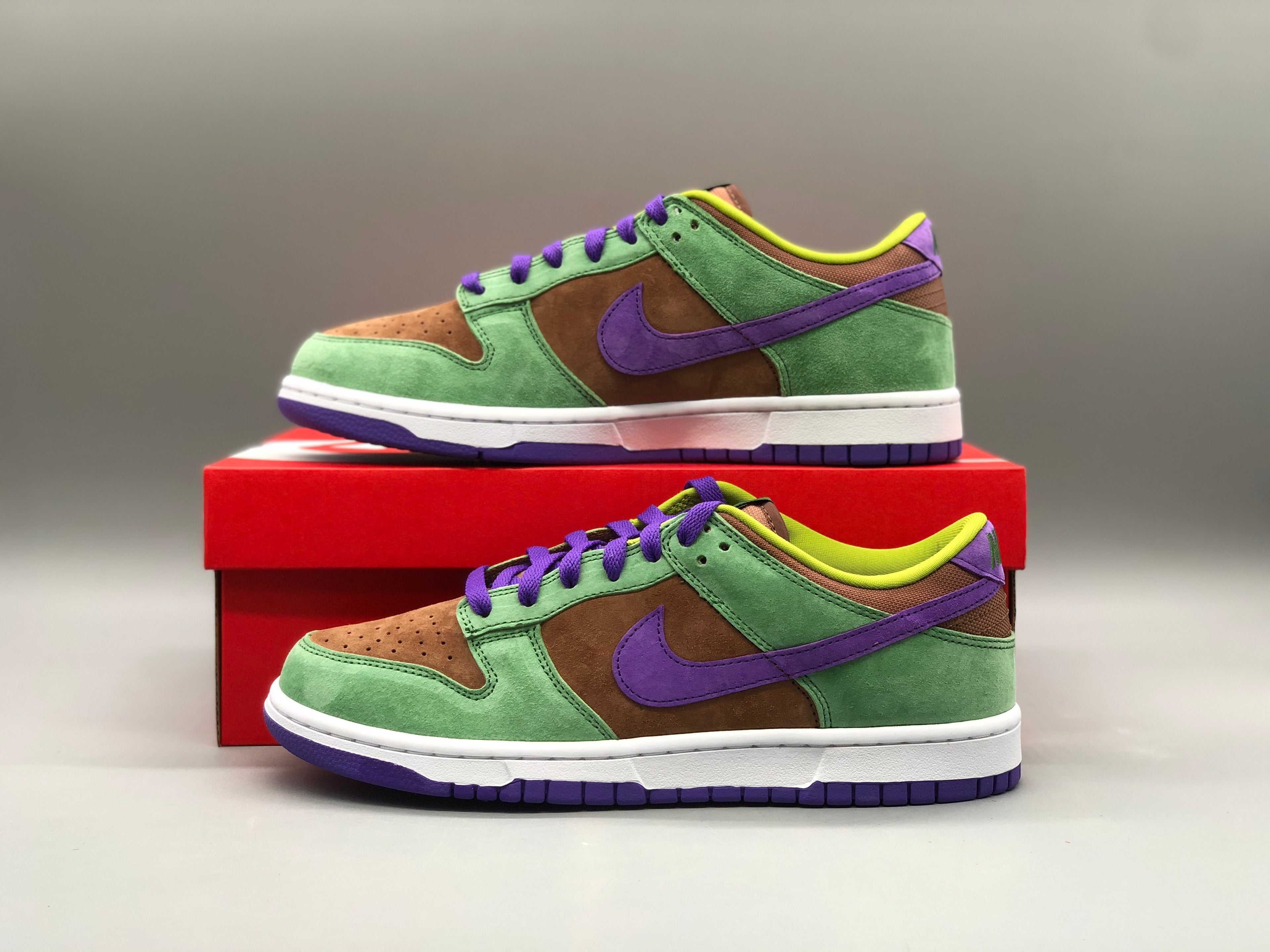 SBDNK‑023 — Nike SB Dunk Low “Veneer” — Brown/Green/Purple — Design‑Inspired
