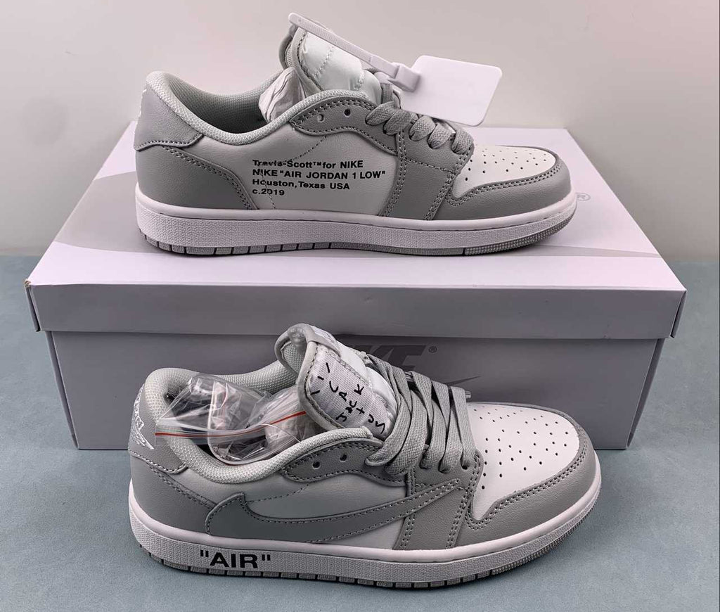 Jordan 1 Low — Design‑Inspired "Travis Scott Off‑White Fragment Collab" Custom Fantasy Build "Fog Grey" AJ1‑TSOWFRG‑049
