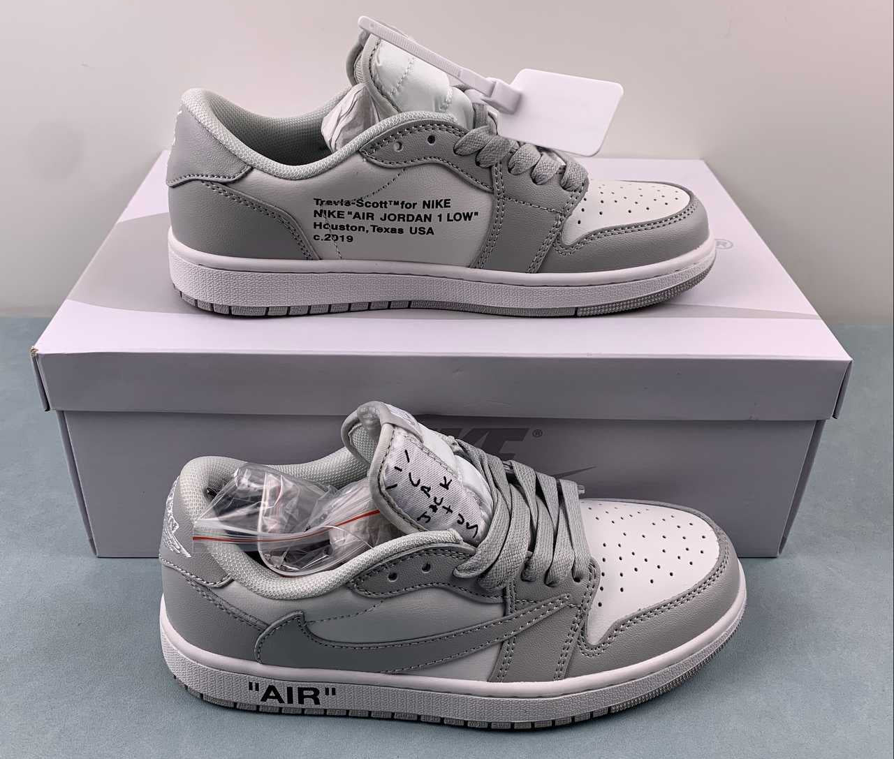 Jordan 1 Low — Design‑Inspired "Travis Scott Off‑White Fragment Collab" Custom Fantasy Build "Fog Grey" AJ1‑TSOWFRG‑049