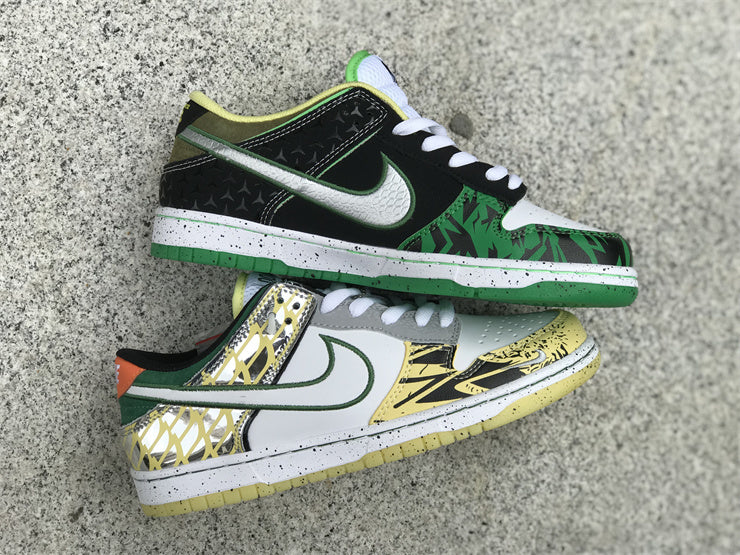 SBDNK‑025 — Nike SB Dunk Low “Oregon What The Duck — Alt Colorway” — White/Gold/Green — Design‑Inspired