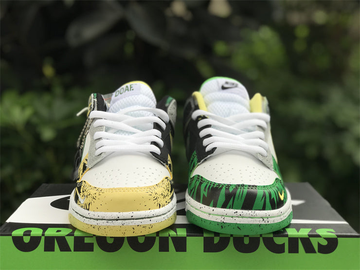 SBDNK‑025 — Nike SB Dunk Low “Oregon What The Duck — Alt Colorway” — White/Gold/Green — Design‑Inspired