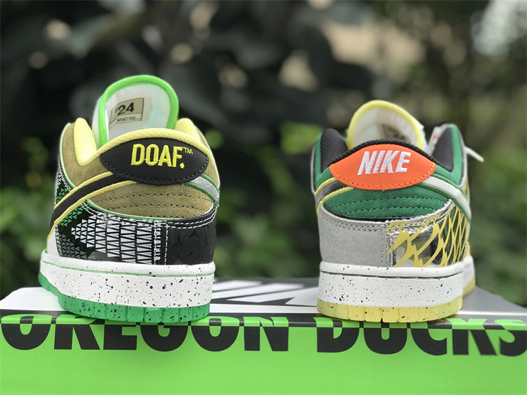 SBDNK‑025 — Nike SB Dunk Low “Oregon What The Duck — Alt Colorway” — White/Gold/Green — Design‑Inspired