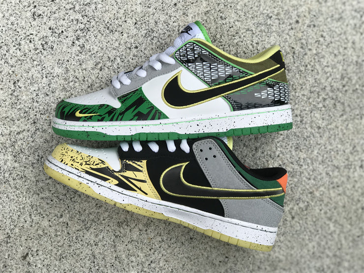 SBDNK‑025 — Nike SB Dunk Low “Oregon What The Duck — Alt Colorway” — White/Gold/Green — Design‑Inspired