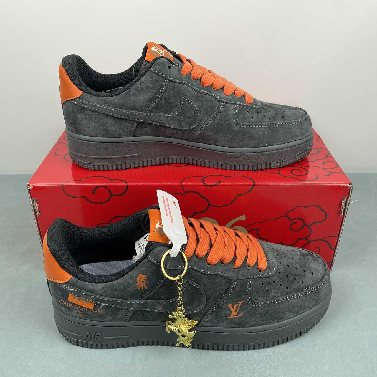 Air Force 1 – Design-Inspired "LV-Collab" Charcoal/Orange Fantasy Build AF1-032