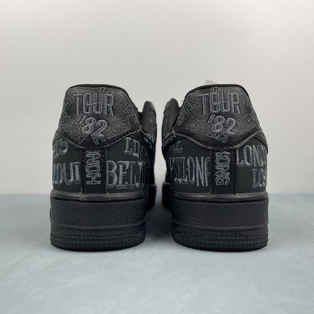 AF1-030 World Tour '82 – single shoe lateral side profile, St. Louis, Mexico City, Milan, Paris visible