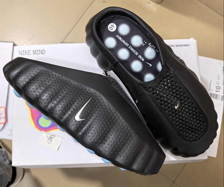 Nike Mind 001 Slides — Design‑Inspired Footwear: Black/Carolina Blue