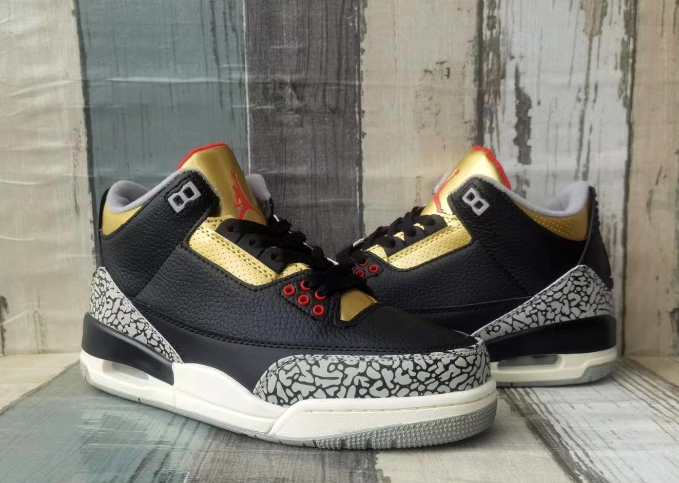 324 — Jordan 3 “Black &amp; Gold Cement” — Custom Tribute