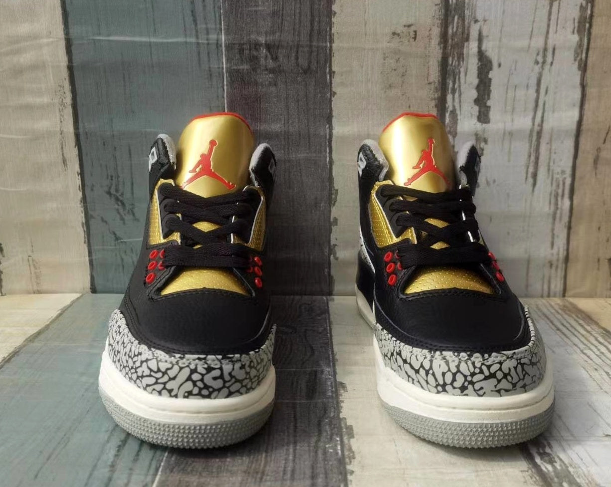 324 — Jordan 3 “Black &amp; Gold Cement” — Custom Tribute