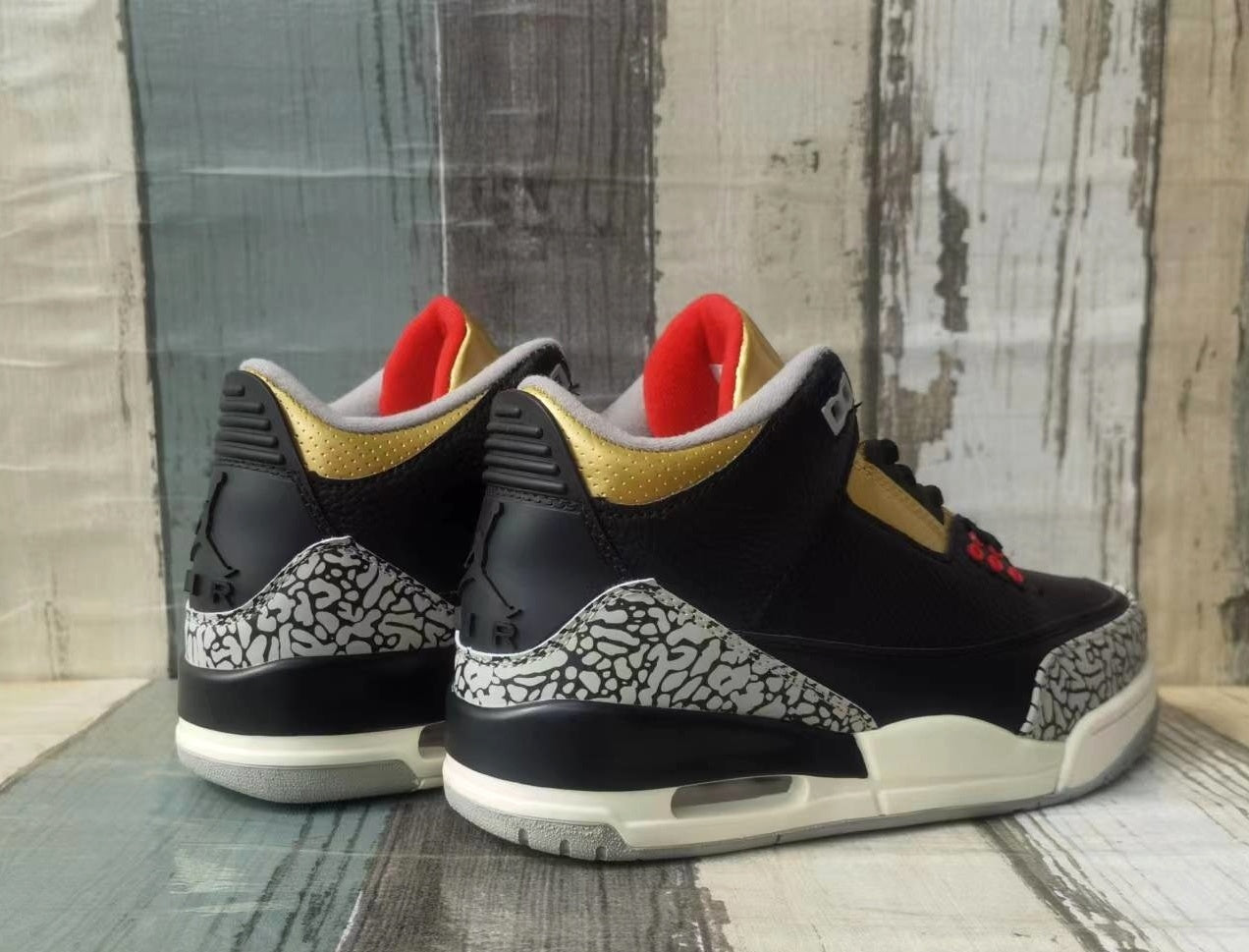 324 — Jordan 3 “Black &amp; Gold Cement” — Custom Tribute