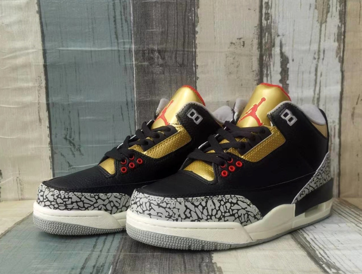 324 — Jordan 3 “Black &amp; Gold Cement” — Custom Tribute