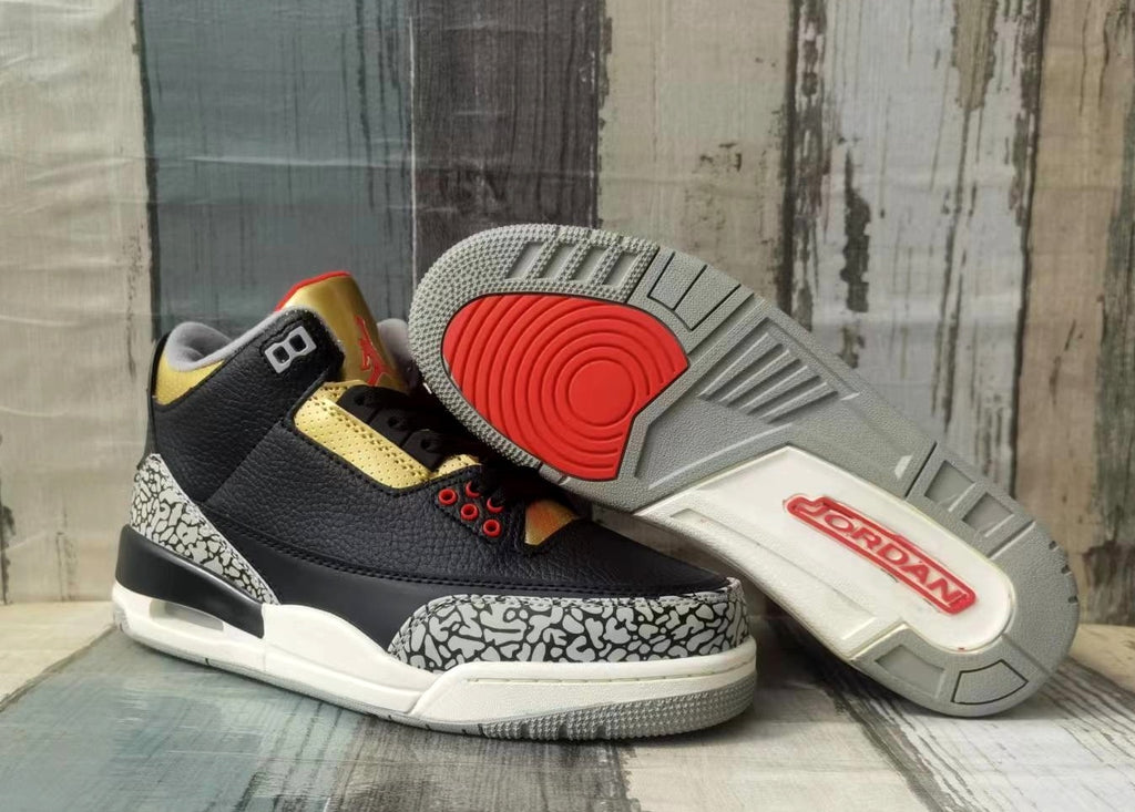 324 — Jordan 3 “Black &amp; Gold Cement” — Custom Tribute
