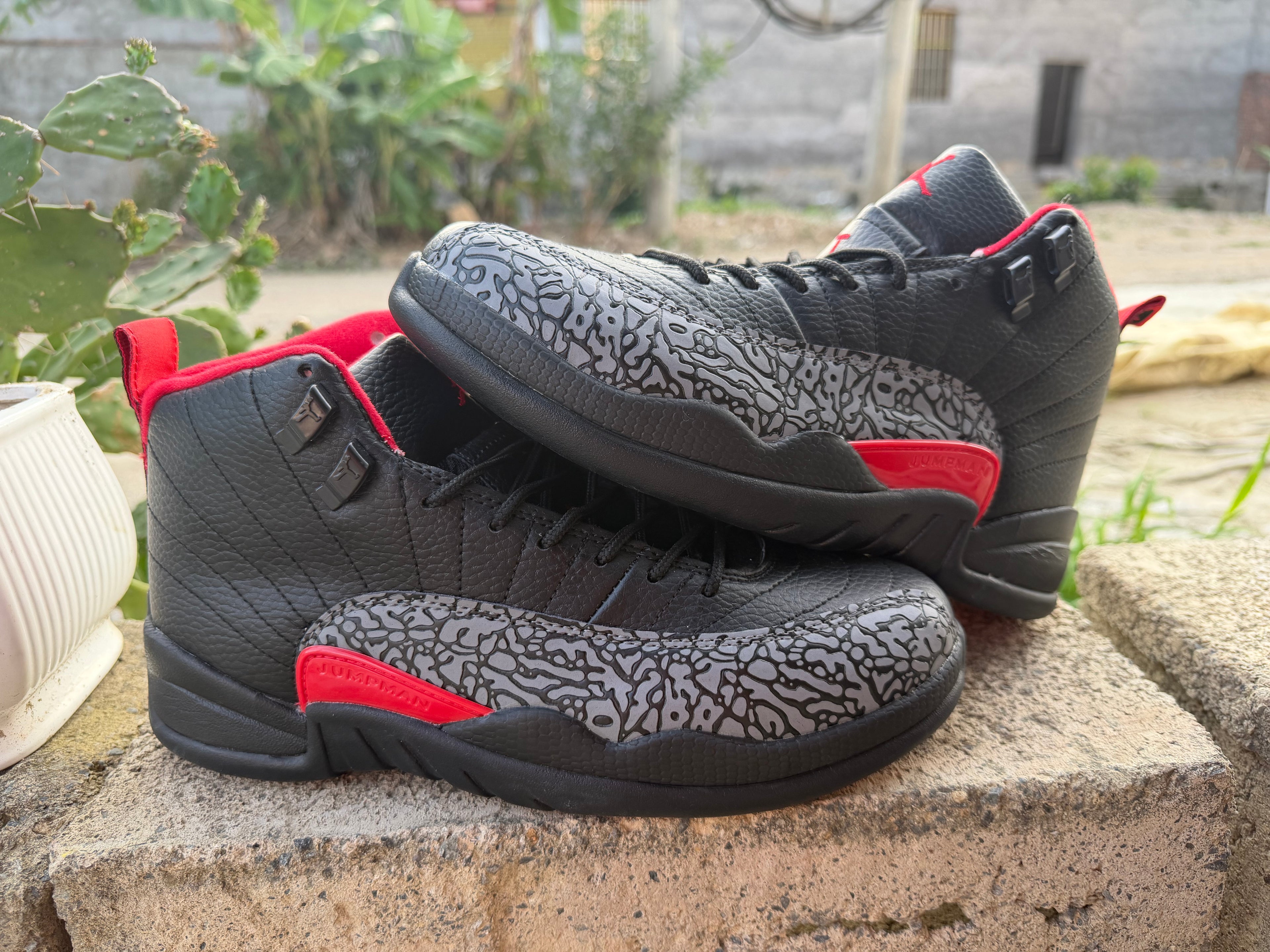 Jordan 12 - Design‑Inspired “Black - Elephant Print.”  Custom Fantasy Build - AJ12‑BLKELE‑1221