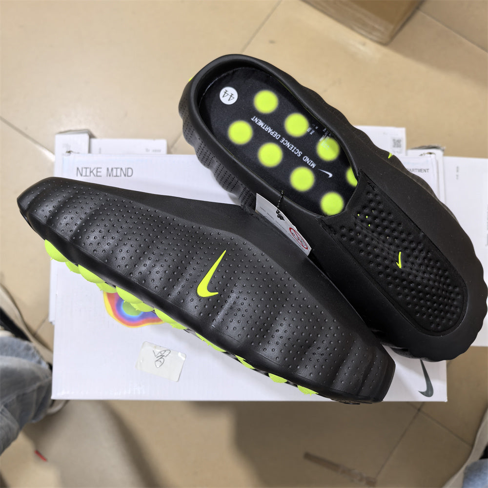 Nike Mind 001 Slides — Design‑Inspired Footwear: Black/Neon Green