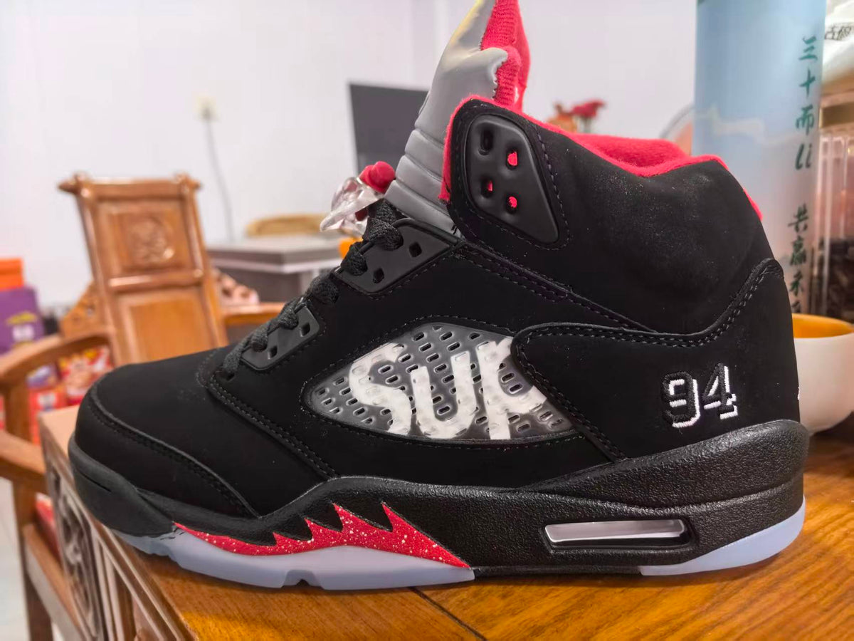 Jordan 5 Design-Inspired - Supreme - "Black" "Black & Red" Custom Tribute - AJ5-SUPB-541