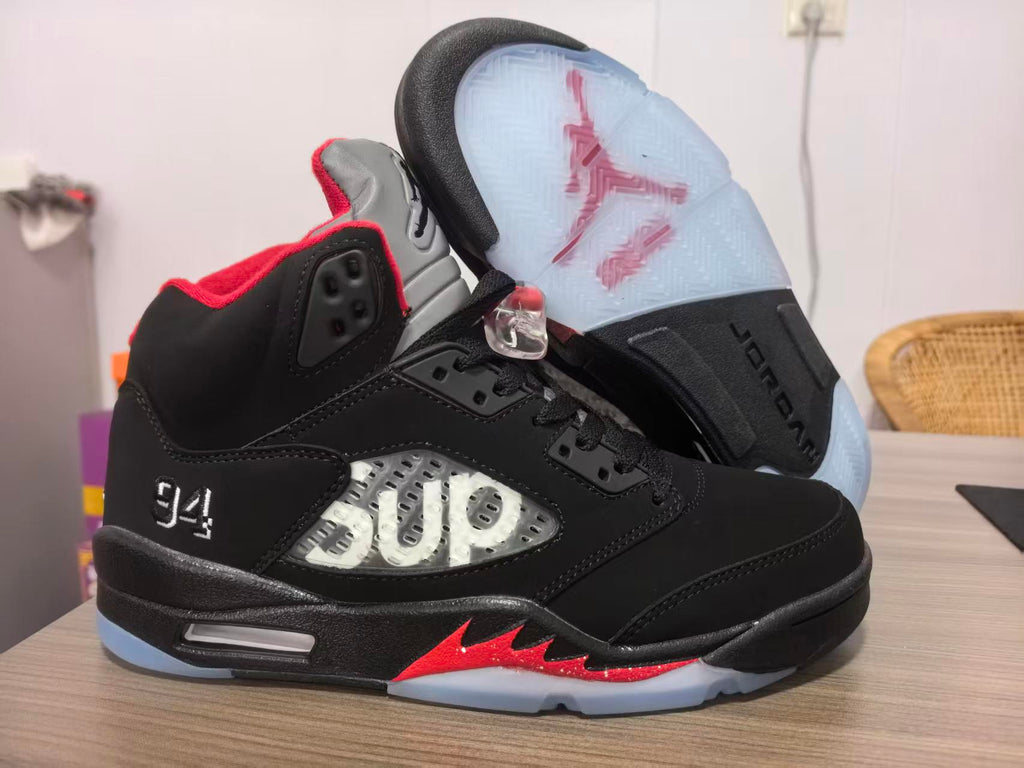Jordan 5 Design-Inspired - Supreme - "Black" "Black & Red" Custom Tribute - AJ5-SUPB-541