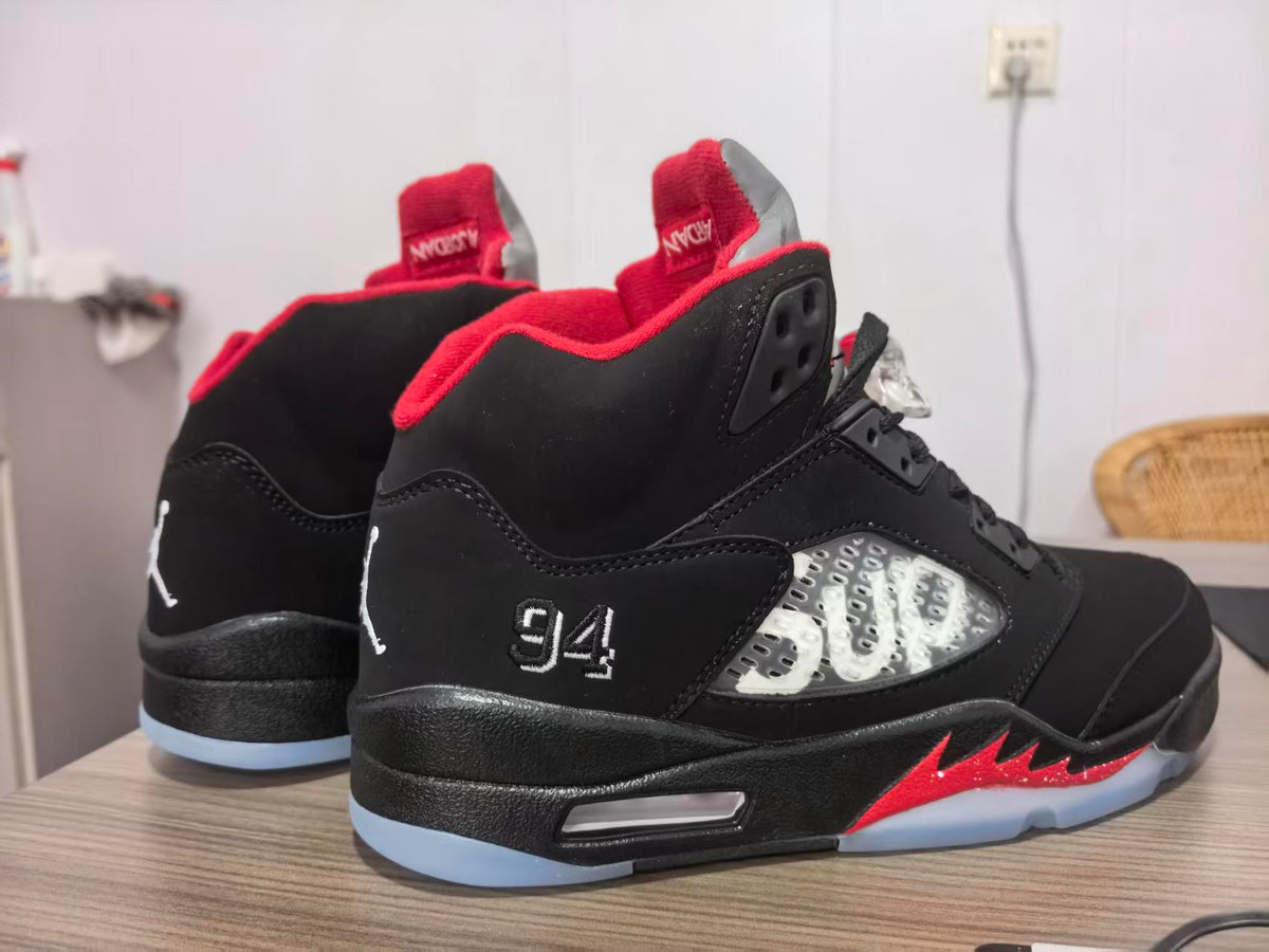 Jordan 5 Design-Inspired - Supreme - "Black" "Black & Red" Custom Tribute - AJ5-SUPB-541