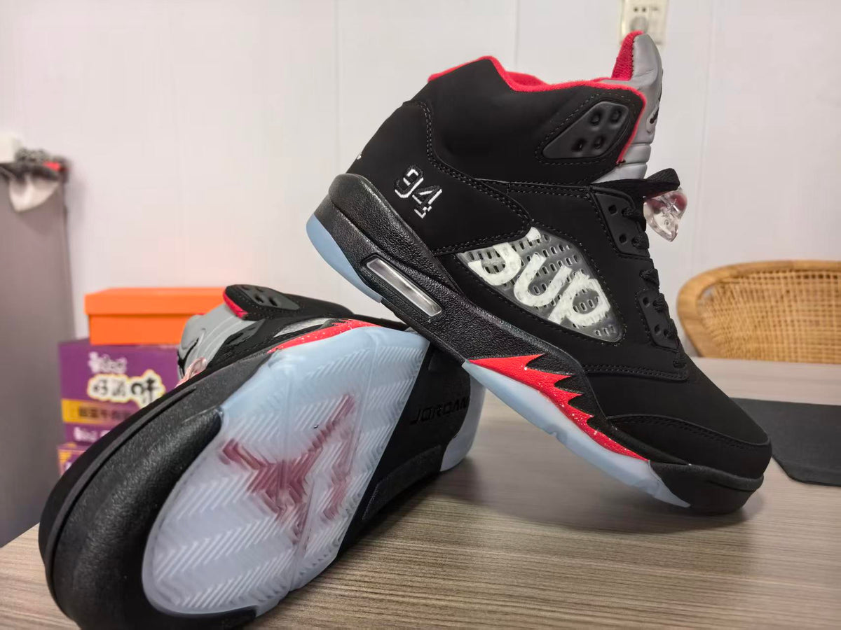Jordan 5 Design-Inspired - Supreme - "Black" "Black & Red" Custom Tribute - AJ5-SUPB-541