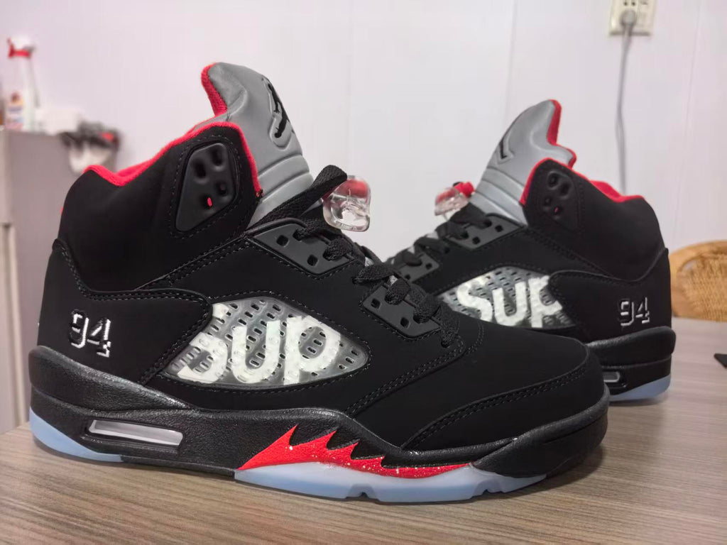 Jordan 5 Design-Inspired - Supreme - "Black" "Black & Red" Custom Tribute - AJ5-SUPB-541