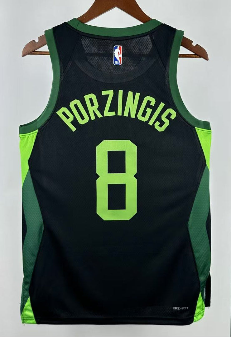 Boston Celtics — Kristaps Porzingis #8 City Edition Jersey (Black/Neon Green)