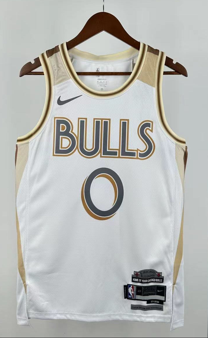 Chicago Bulls — Coby White #0 City Edition Jersey (White/Gold)