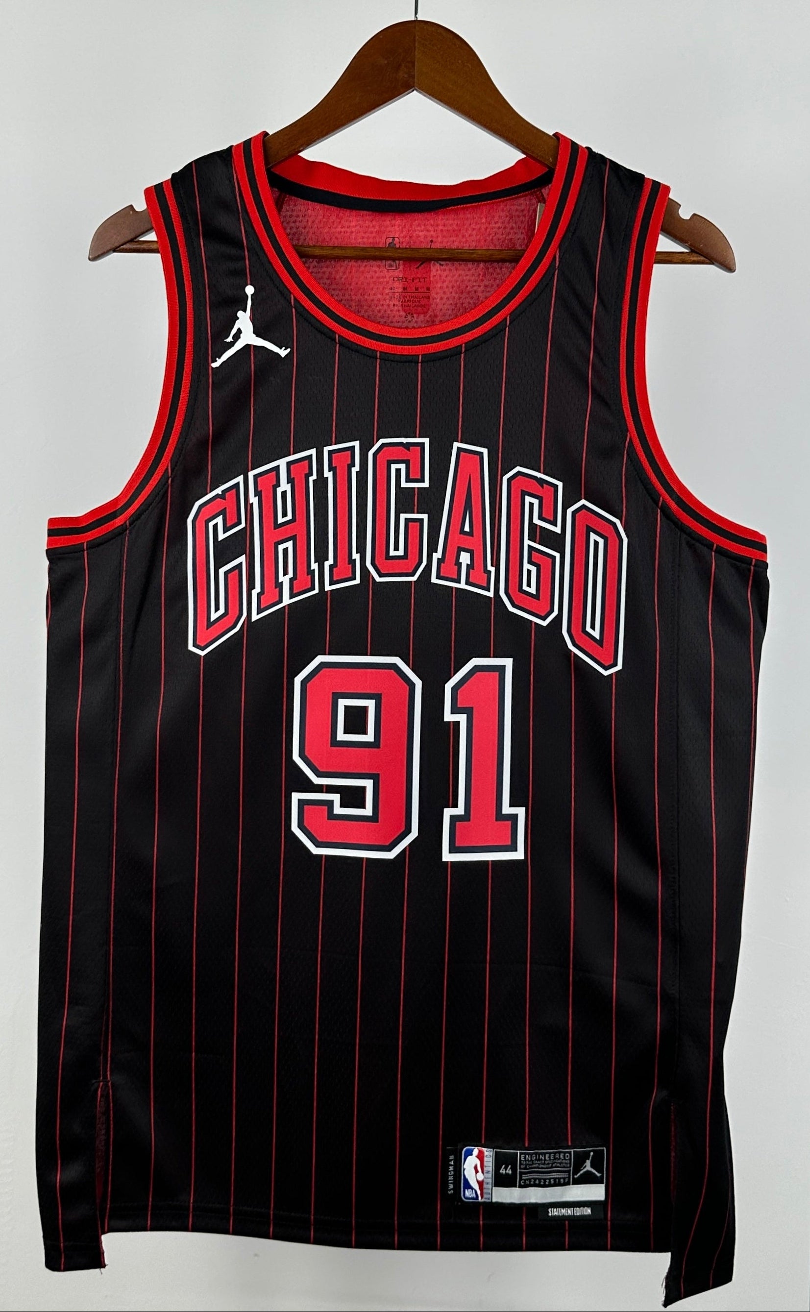Chicago Bulls — Dennis Rodman #91 Statement Edition Jersey (Black Pinstripe)