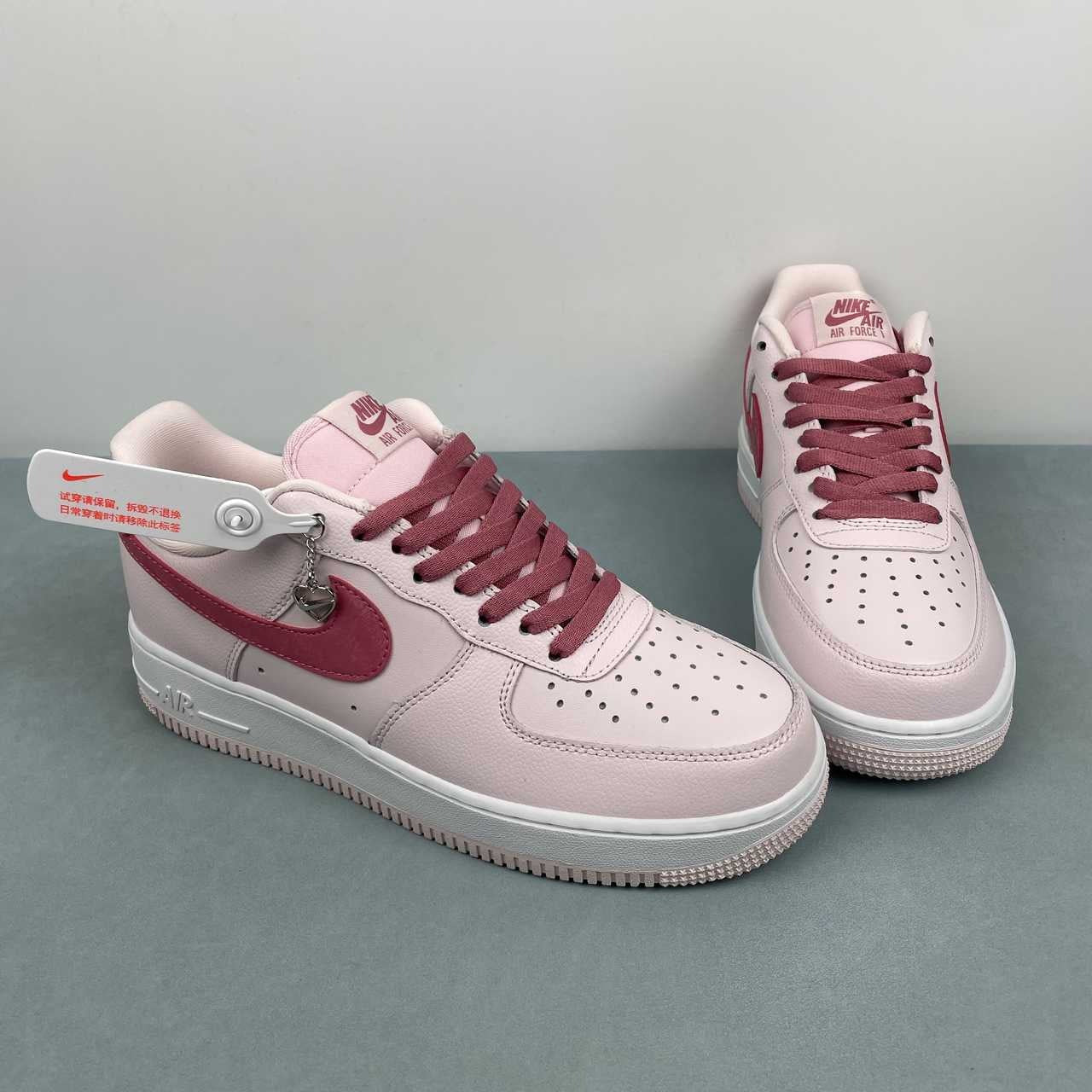 AF1-039 Love Letter Blush Burgundy – lateral side profile showing full silhouette, burgundy swoosh, and white midsole