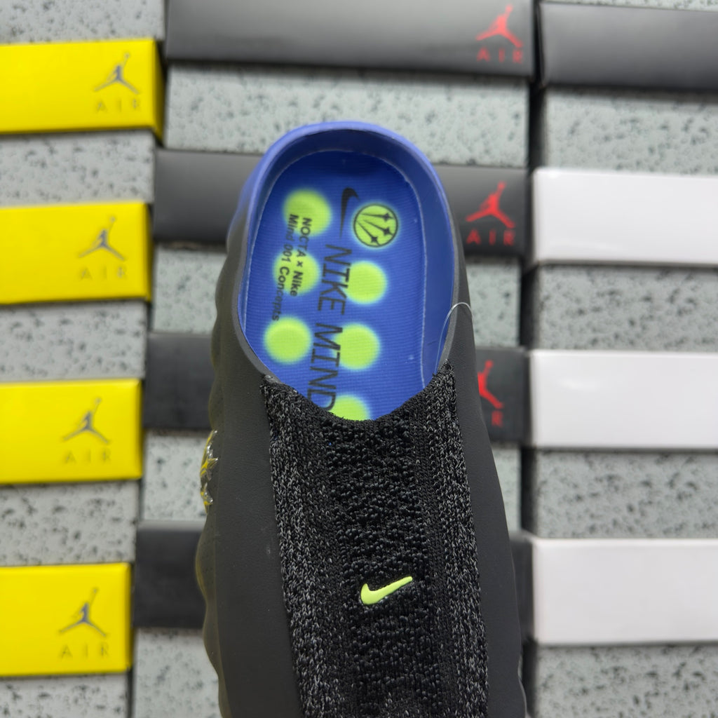 Nike Mind 001 Slides — Design‑Inspired Footwear- NOCTA - Black - Gradient Blue Neon Green