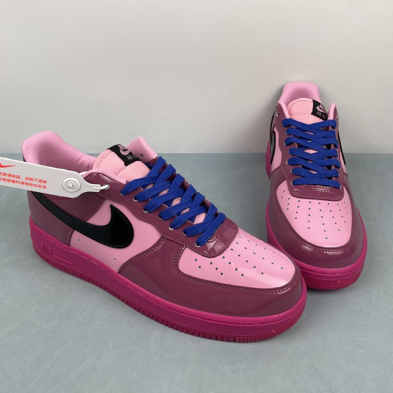 AF1-037 Berry Pink Patent – medial side profile showing pink collar lining and berry patent quarter panel