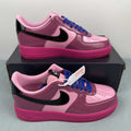 AF1-037 Berry Pink Patent – lateral side profile showing full silhouette, berry patent upper, black swoosh, and fuchsia midsole