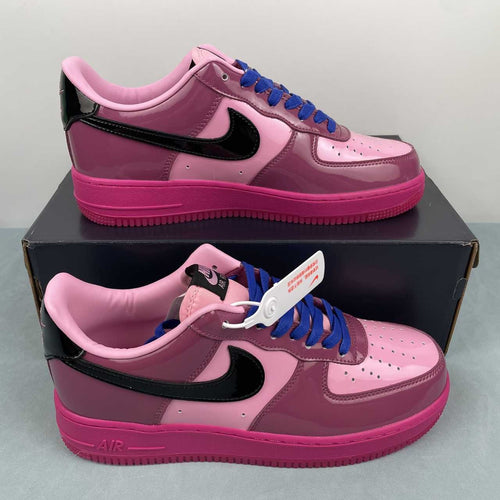 AF1-037 Berry Pink Patent – lateral side profile showing full silhouette, berry patent upper, black swoosh, and fuchsia midsole